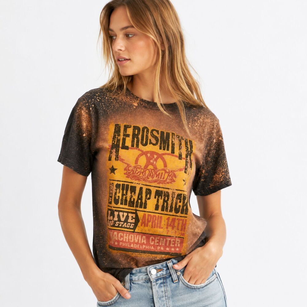 Aerosmith Cheap Trick Gray Bleached Band Tee Rock Grunge Indie Sleaze T-Shirt S